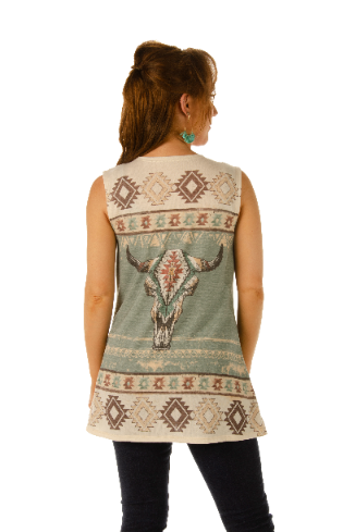 Women's Geometric Steer Skull Cardigan Vest | Geometric Steer Vest