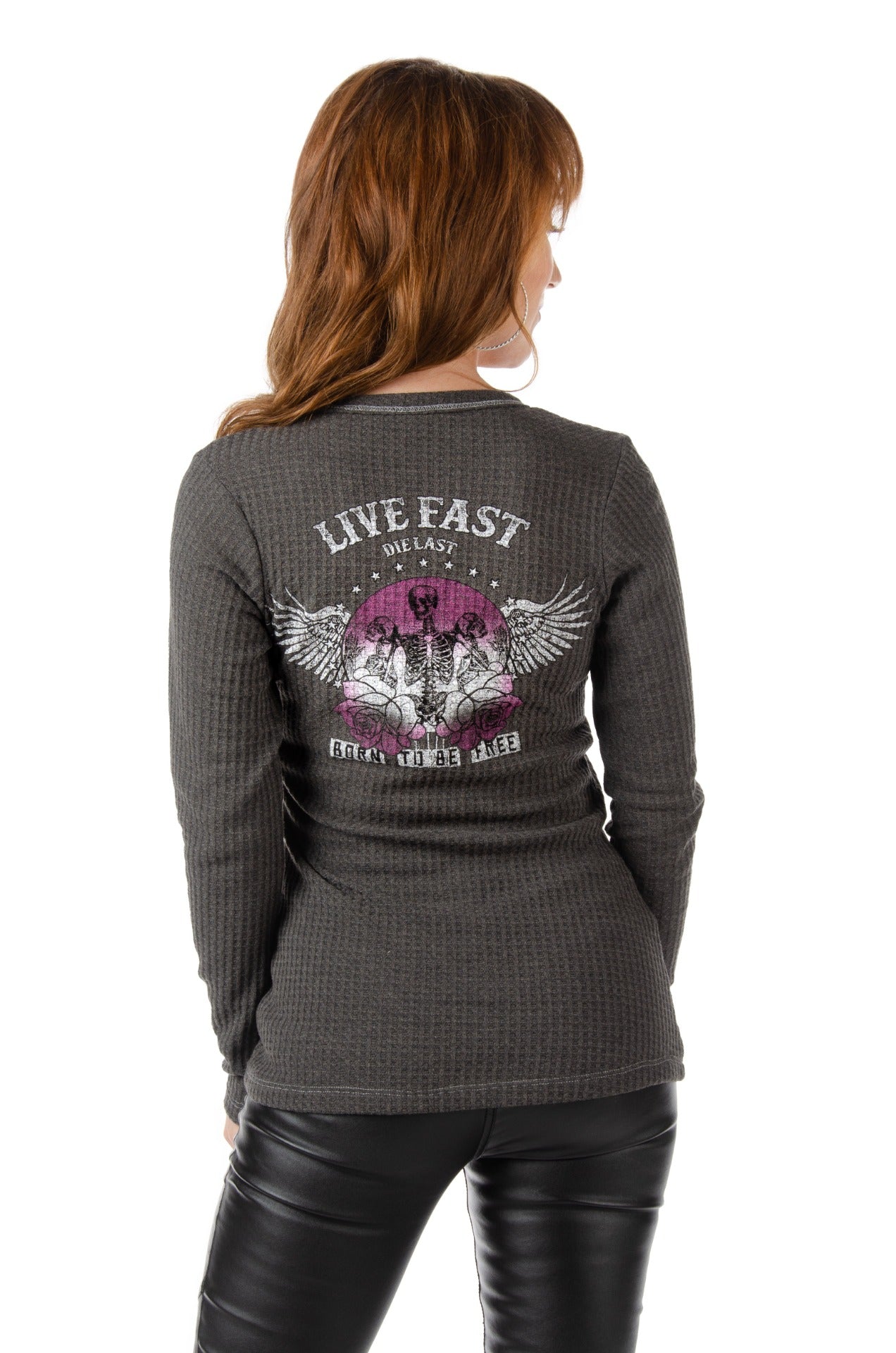 Women's Motorcycle Thermal Waffle Knit Top | Live Fast Die Last