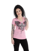 Women's Cross & Roses Rhinestone V-Neck Tee | Temptress