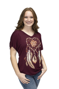 Women's Rhinestone Dreamcatcher Graphic Dolman Tee | Dreamcatcher Heart Burgundy