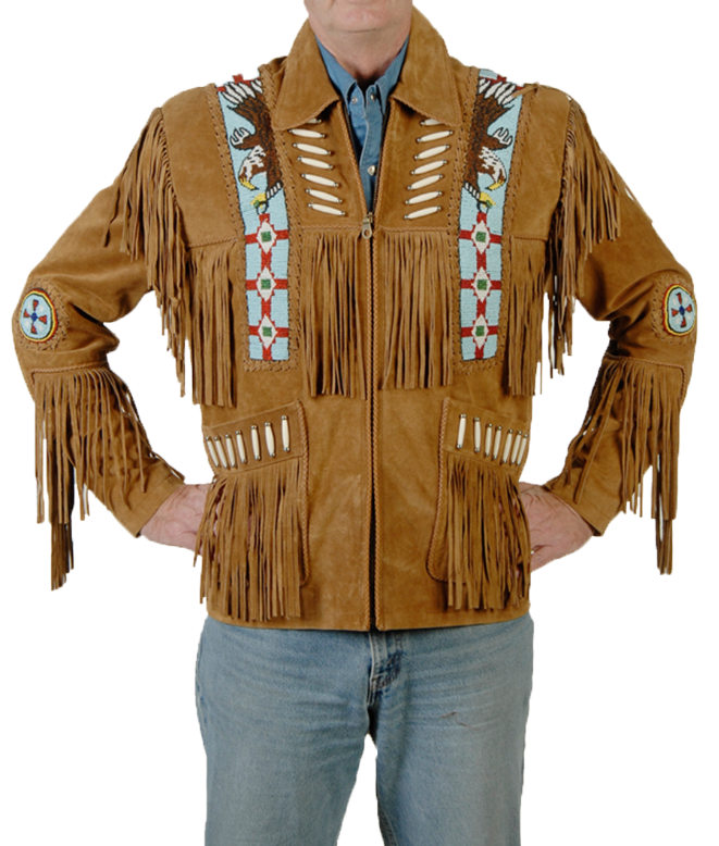 485 - Men's Fringe Suede Jacket w/ Beads & Braids