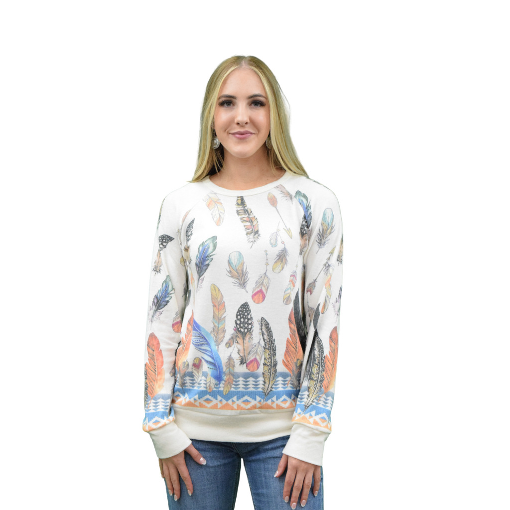 Women's Feather Graphic Fleece Sweatshirt | Feather Cascading
