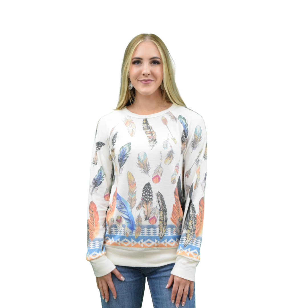 Women's Feather Graphic Fleece Sweatshirt | Feather Cascading