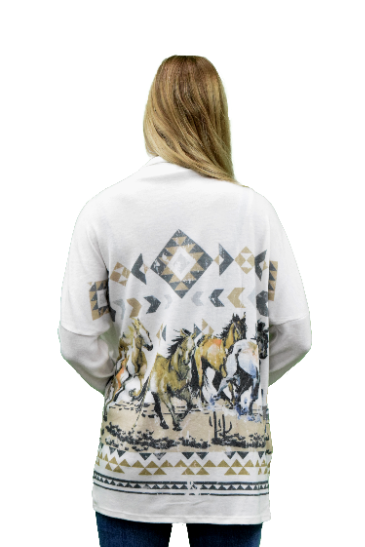 Women's Geometric Horse Print Cardigan | Desert Horses