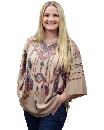 Women's Feather Beaded Dolman Sleeve Poncho Top | Beaded Poncho