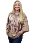 Women's Feather Beaded Dolman Sleeve Poncho Top | Beaded Poncho