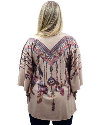Women's Feather Beaded Dolman Sleeve Poncho Top | Beaded Poncho