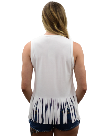 Women's Motorcycle Scoop Neck Fringe Tank | Born Free Eagle