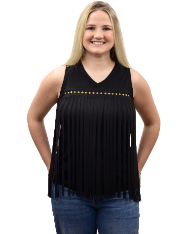 Women's Suede Fringe Rhinestone Tank Top | Eleanor