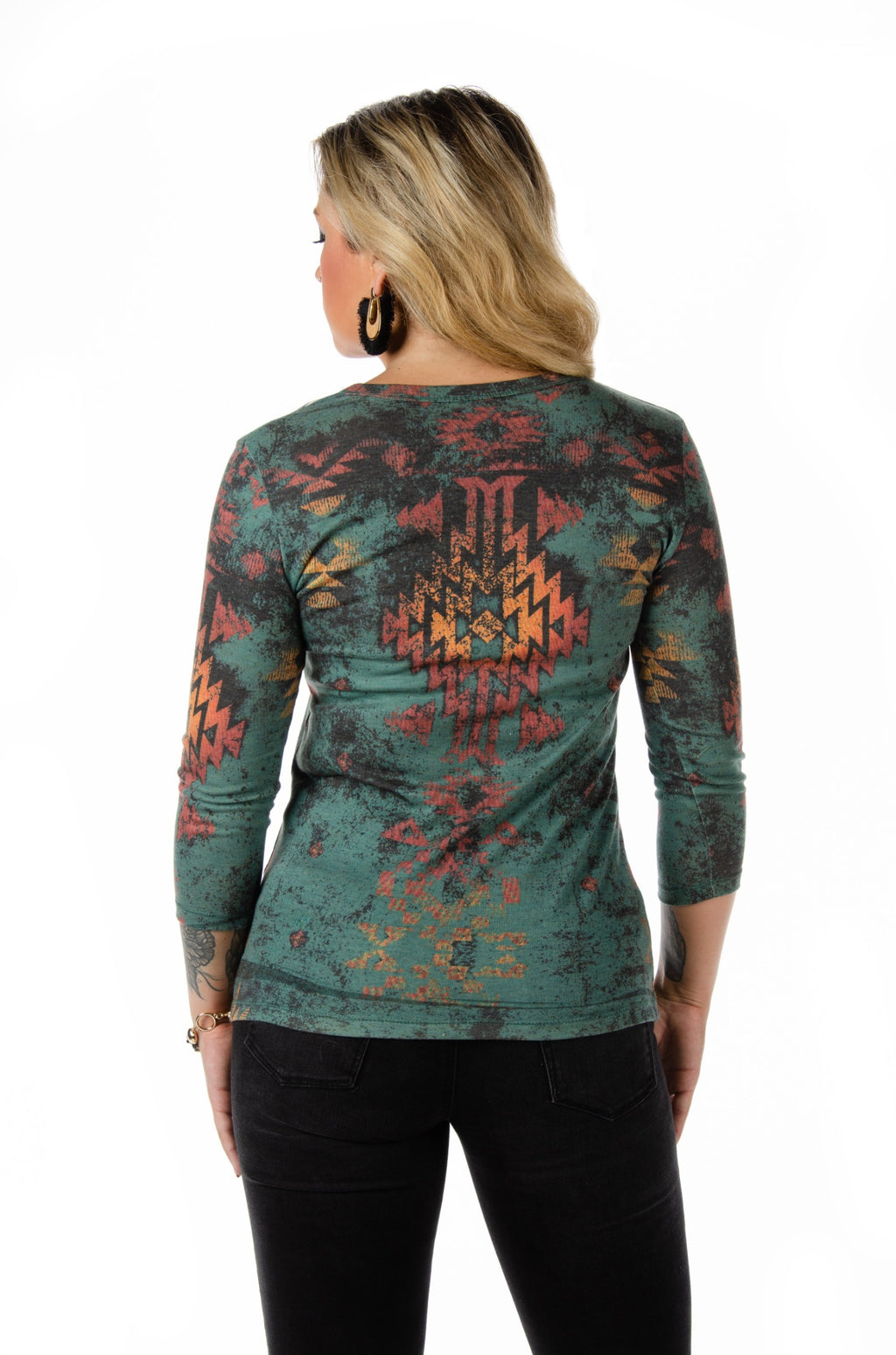 Women's Aztec Rhinestone 3/4 Sleeve Top | Lolita