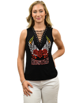 Women's Biker Roses & Wings Lace-Up Tank Top | Hustle Tank