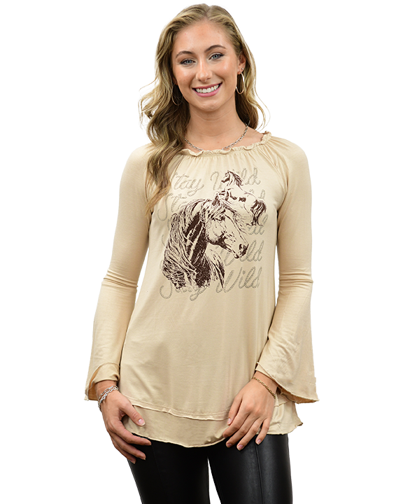 Women's Bell Sleeve Horse Graphic Tunic Top | Stay Wild