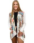 Women's Feather Print Soft Cardigan | Vibrant Feathers