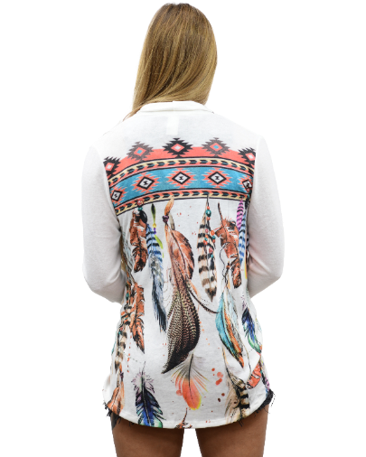 Women's Feather Print Soft Cardigan | Vibrant Feathers
