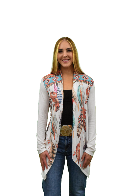 Women's Feather Print Soft Cardigan | Vibrant Feathers