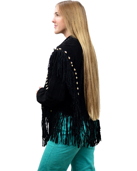 9713 - Ladies' Beaded Suede Jacket w/ Fringe & Bone Detailing