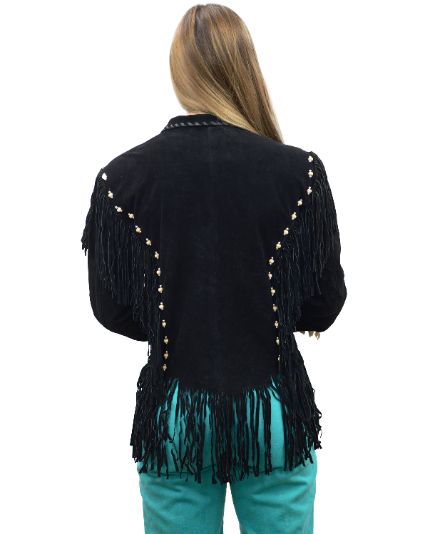 9713 - Ladies' Beaded Suede Jacket w/ Fringe & Bone Detailing