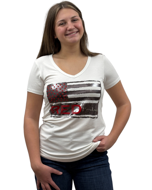 Women's Patriotic Graphic Tee | Red Friday Flag