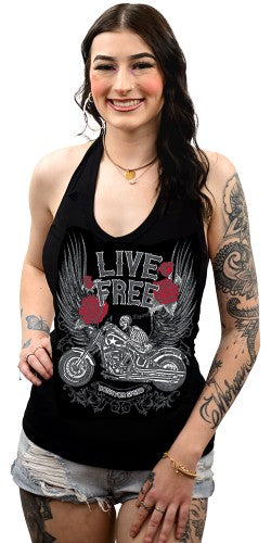 Women's Motorcycle Halter Top | Skeleton Bike Live Free