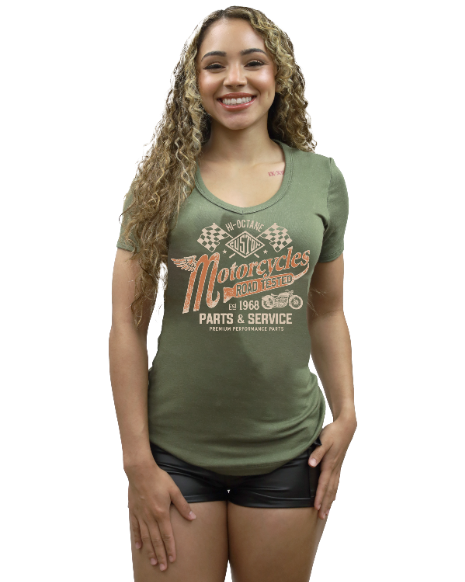 Women's Motorcycle Graphic V-Neck Tee | Road Tested