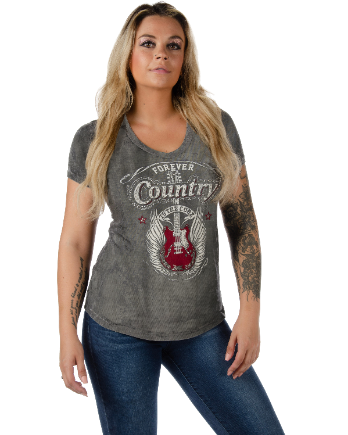 Women's Country Guitar Rhinestone V-Neck Tee | Forever Country