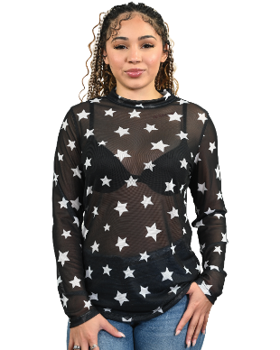 Women's Star Print Mesh Long Sleeve Top | Starstruck Mesh Top