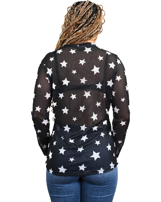 Women's Star Print Mesh Long Sleeve Top | Starstruck Mesh Top