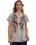Women's Feather Graphic Keyhole Neck Tee | Plume of Feathers