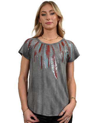 Women's Foil Feather Graphic Tee | Turquoise Queen