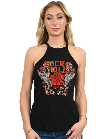Women's Rock & Roll Rose Rhinestone Tank Top | Rock N Roll Roses