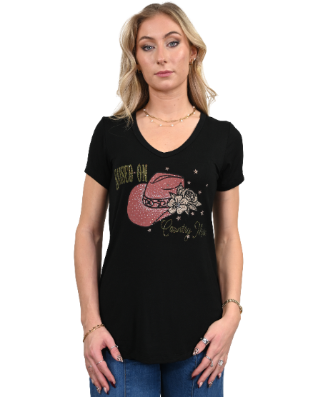 Women's Country Music Rhinestone Graphic Tee | Raised on Country Music