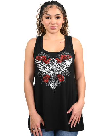 Women's Cross & Wings Graphic Tank Top | Crimson Wings