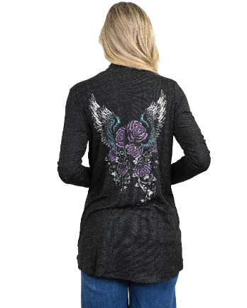 Women's Rose & Wings Graphic Cardigan | Rose Wing Cardigan