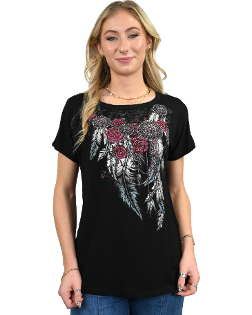Women's Feather Conchos Rhinestone Graphic Tee | Feather on Conchos