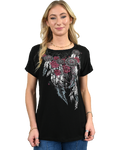 Women's Feather Conchos Rhinestone Graphic Tee | Feather on Conchos