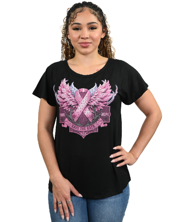 Women's Pink Ribbon Rhinestone Graphic Tee | Save the Rack