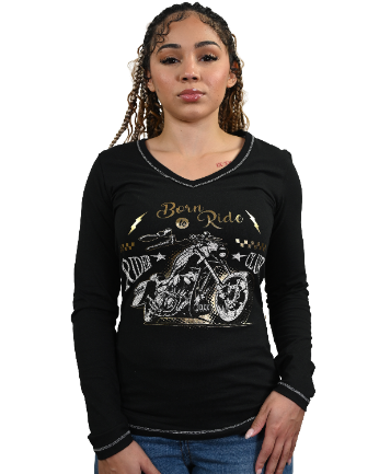 Women's Motorcycle V-Neck Long Sleeve Top | Highway Queen