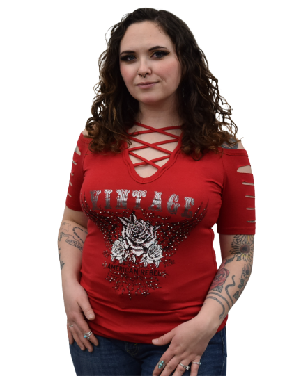 Women's Roses & Wings Rhinestone Graphic Tee | Vintage American Rebel