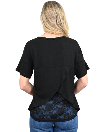 3156 - Black Tee with Lace Insert