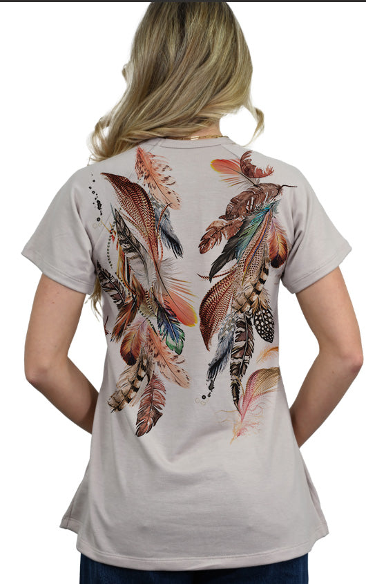 Women's Feather Graphic Keyhole Neck Tee | Plume of Feathers