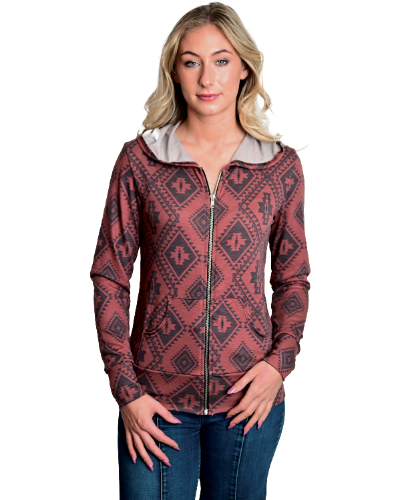 Women's Aztec Print Zip-Up Hoodie | Rusty Aztec Hoodie