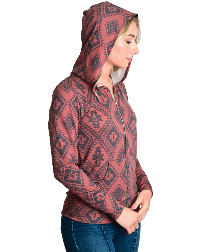 Women's Aztec Print Zip-Up Hoodie | Rusty Aztec Hoodie
