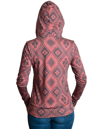 Women's Aztec Print Zip-Up Hoodie | Rusty Aztec Hoodie
