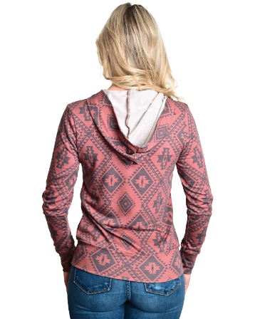 Women's Aztec Print Zip-Up Hoodie | Rusty Aztec Hoodie