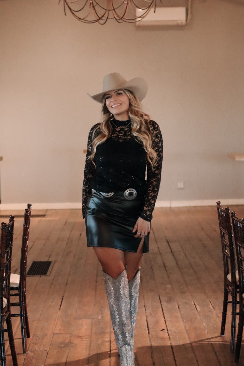 Women's Sequin Lace Western Top | Reba