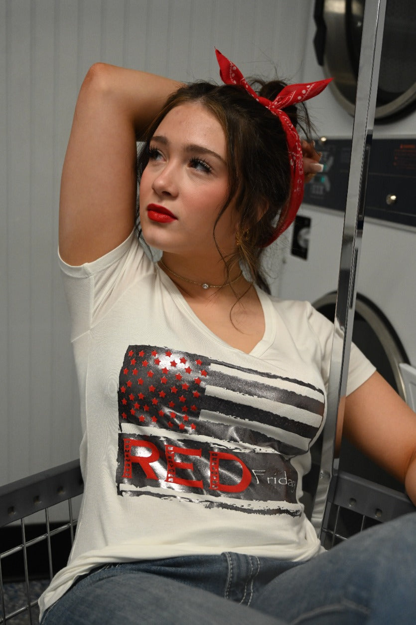 Women's Patriotic Graphic Tee | Red Friday Flag