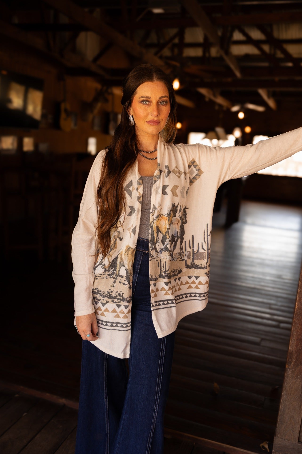 Women's Geometric Horse Print Cardigan | Desert Horses