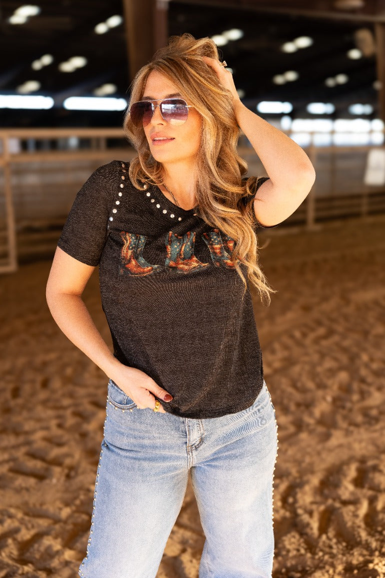 Women's Patriotic Cowgirl Graphic Tee | American Boots