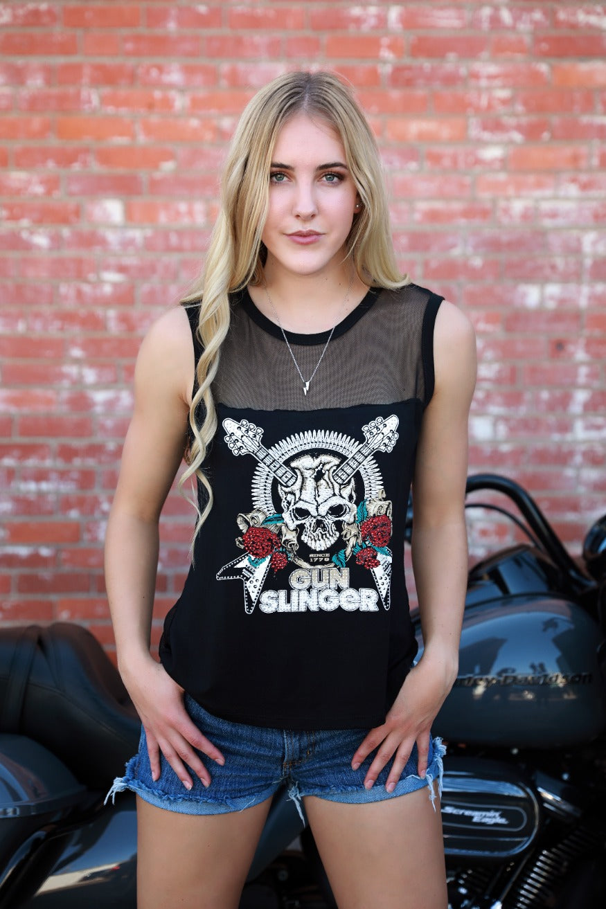 Women's Guitar & Skull Graphic Top | Gun Slinger