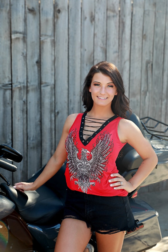 Women's Eagle Graphic Lace-Up Tank Top | Eagle Crest